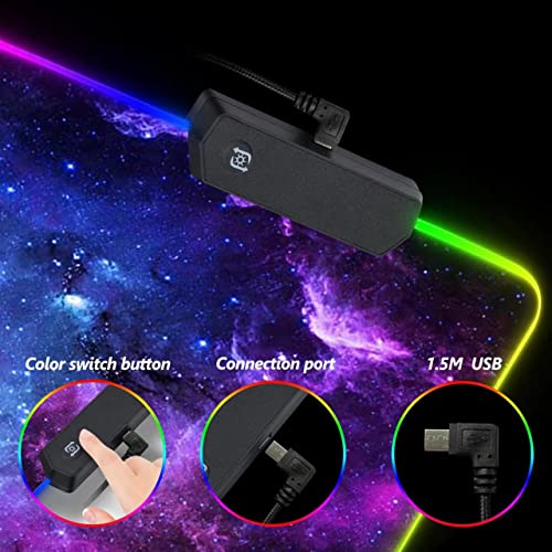 DINKY RGB Gaming Mouse Pad, Large Extended Soft Led Mouse Pad with 14 Lighting Modes, Water Resist Keyboard Pad, Computer Keyboard Mousepads Mat 31.4×11.8 inches- Purple Nebula - color: 01, size: 11.8" x 31.4"