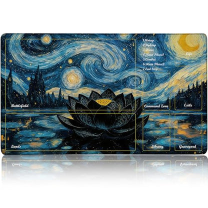 MTG Playmat TCG Card Mat Magic The Gathering Play Mat with Zone 24x14 Inch - color: Starry Starry Black Lotus,with Zone