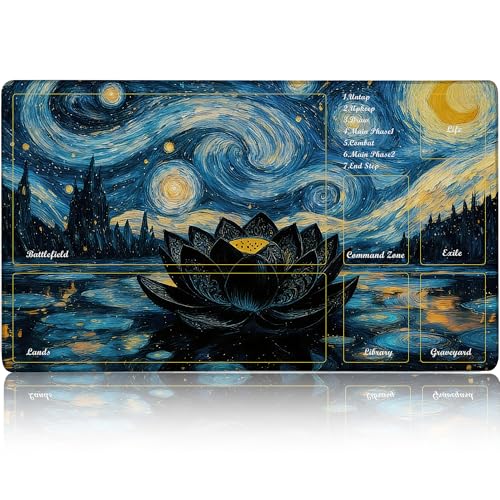 MTG Playmat TCG Card Mat Magic The Gathering Play Mat with Zone 24x14 Inch - color: Starry Starry Black Lotus,with Zone