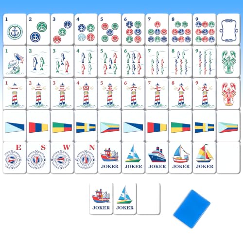 Nautical American Mahjong Set of 160 Acrylic Mahjong Tiles 1.2 Inch Complete Set Summer Coastal Style Mah Jong Game for Adult Party Travel Mah Jong Lovers Gift - style: Nautical