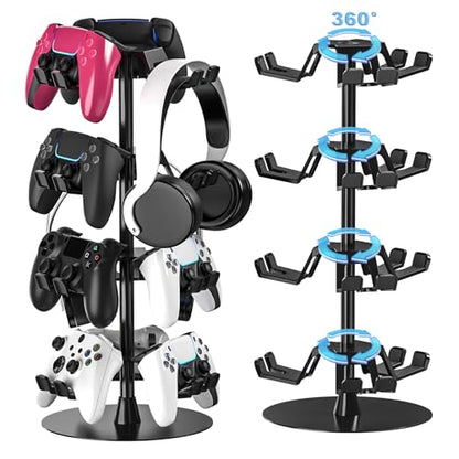 Controller Holder Stand 4 Tiers for Desk, Aluminum Alloy Rotatable Gaming Headset Stand for PS5/PS4/Xbox/Switch2/PS Controller/Headphone Holder for 12 Packs Controller - size: 4 Tiers