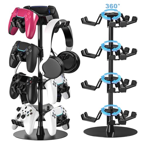 Controller Holder Stand 4 Tiers for Desk, Aluminum Alloy Rotatable Gaming Headset Stand for PS5/PS4/Xbox/Switch2/PS Controller/Headphone Holder for 12 Packs Controller - size: 4 Tiers
