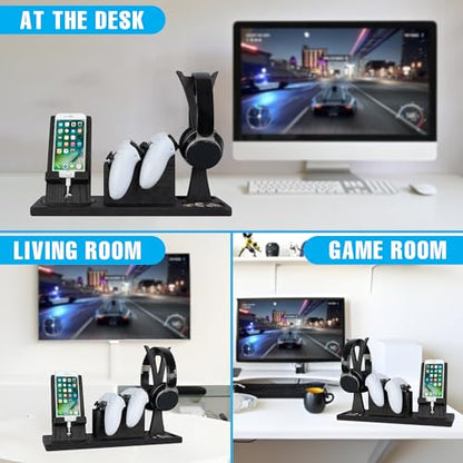 Unique Gift for Gamers, Game Room Decor. Unique Gaming Organizer with Headset Holder, Rotatable Phone Stand & Controller Stand. Wooden Gaming Gadget for Gaming Desktop, Streamer, Teenage Boy - size: Classic
