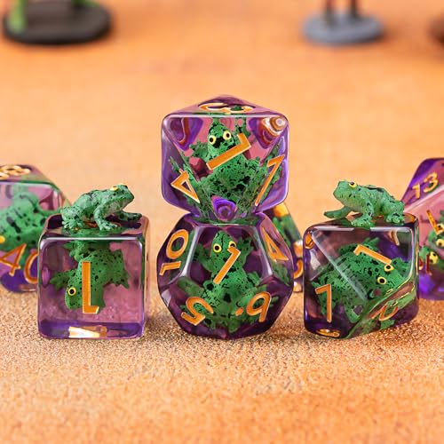DND Resin Dice Set, Polyhedral D&D Frog Dice Inclusion Dice for Dungeons and Dragons MTG RPG (Frog) - color: Frog