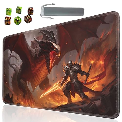 Board Game for TCG Playmat Table Mats Games Size 60X35 cm Mousepad Compatible for MTG RPG CCG Trading Card Game Play mats with 6 Dice (Playmat 114) Dragon - color: Sotw-playmats-1-114