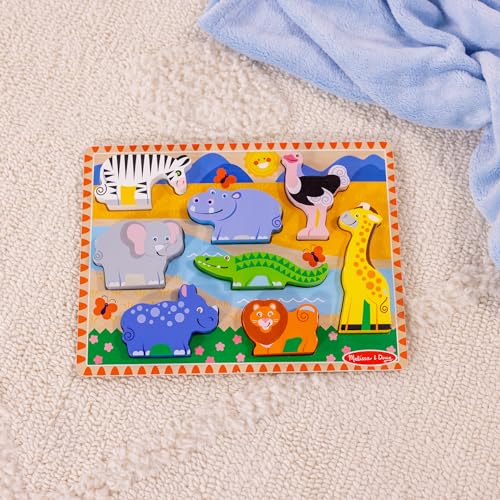 Melissa & Doug Safari Wooden Chunky Puzzle (8 pcs), Educational Screen Free Activity for Toddler, Preschoolers and Kids Ages 2+ - FSC Certified - size: 11.95 x 8.95 x 1.0, style: Safari