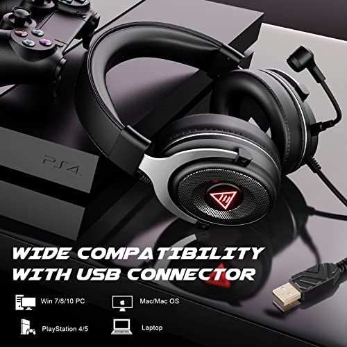 EKSA USB Gaming Headset - PC Headset with Noise Canceling Microphone/Mic, 7.1 Surround Sound, 50 MM Drivers, Memory Foam Ear Pads, Gaming Headphones for PS4 PS5 Laptop Computer
