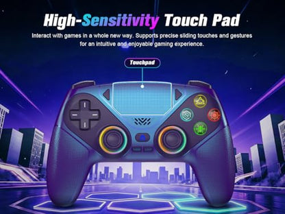 Xexvyrin LED Wireless Controller for PS5, Compatible with PS5 Pro/Slim/PC, Dual Vibration, Macro/Turbo Function, 3.5mm Audio Jack,1000mAh Battery, 6-Axis Motion Control Gamepad with Speaker（Black） (Dazzling Blue) - color: Dazzling Blue