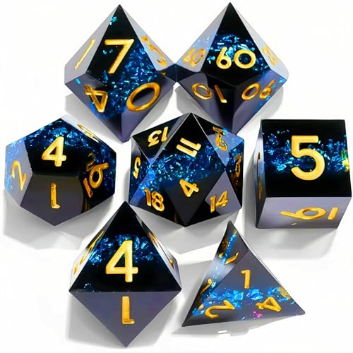 Dungeons and Dragons dice Set DND, polyhedral D&D Resin dice Set, Suitable for Role-Playing dice Game RPG Pathfinder DND dice Set - color: Ls-fine Sand Black Orchid