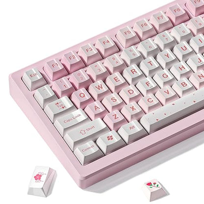 dagaladoo PBT keycaps Set, Cherry Profile Keyboard Keycaps Cute | Glossy Cherry Blossom key caps,Custom keycaps for 60% 65% 75% 100% Cherry-MX switch Mechanical Keyboard(Pink,134-keys) - color: Glossy Pink