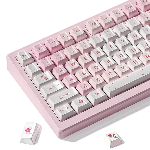 dagaladoo PBT keycaps Set, Cherry Profile Keyboard Keycaps Cute | Glossy Cherry Blossom key caps,Custom keycaps for 60% 65% 75% 100% Cherry-MX switch Mechanical Keyboard(Pink,134-keys) - color: Glossy Pink