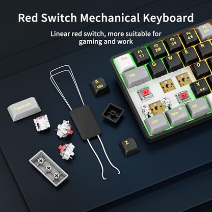 Newmen GM681 Wired Mechanical Keyboard,60% LED Backlit Gaming Keyboard | Wired Gaming Mechanical Keyboard,LED Backlit,Custom Hot Swappable,Ergonomic,Compact Small,USB Mini Computer Keyboard,PC Gamer - color: Black/White/Grey Keycaps