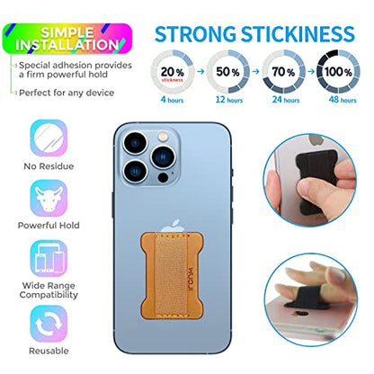 Universal Phone Grip for Smartphones - Phone Holder for Hand for Back of Phone - Wireless Charging Compatible (Brown) - 2Pack - color: Light Brown