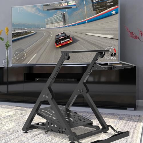 VEVOR Foldable Racing Steering Wheel Stand, Height Adjustable Universal Base Compatible with Logitech & Thrustmaster Racing Wheel and Pedal, Movable Wheels Heavy-duty Frame Standard GT/Formula Seating - size: Square pipe