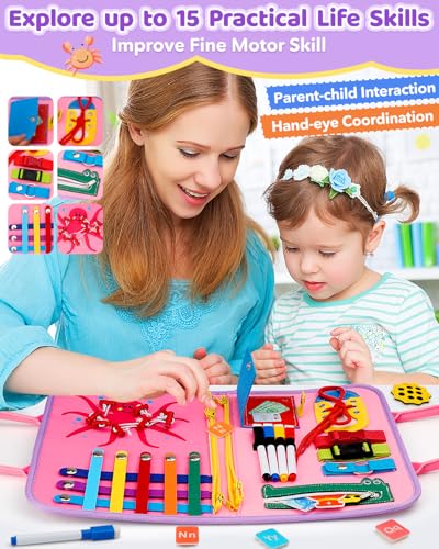 SaFeli Toddler Busy Board, Montessori Toys for Toddler Girl Birthday Gifts, Learning Toys Sensory Busy Book Toys for Toddlers, Travel Educational Book for Airplane Car | Birthday Gift for Girls, Pink - size: Mermaid - Pink