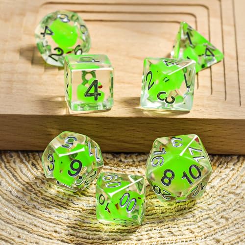 7-Piece Duck Dice Set with Velvet Bag, Green Translucent Polyhedral RPG Dice for Dungeons and Dragons, Board Games, Tabletop Gaming, Love Theme, Adult Collector's Gift