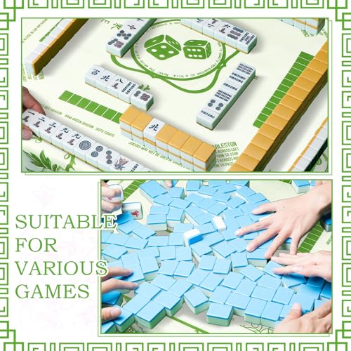 Oudain Chinoiserie Mahjong Tablecloth Florals Card Table Cloth 55x 55 Inch Square Tablecloth Game Table Cover with Game Rules for Mahjong Beginners, Card, Board Tile Games(Green and White) - color: Green and White