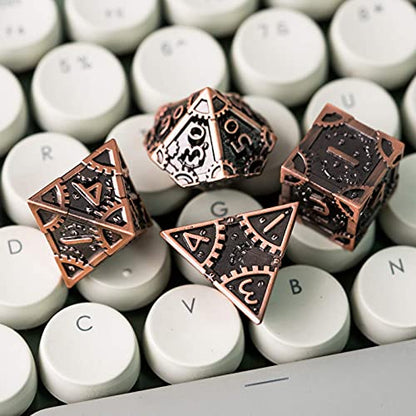 UDIXI Steampunk Metal Dice Set, 7PCS Metal Polyhedral DND Dice Set for D&D | Ancient Copper, Gear Carved, Solid Metal, Metal Gift Box, DM Gift, for Dungeons and Dragons RPG Role Playing Games - color: Gear-antique Copper