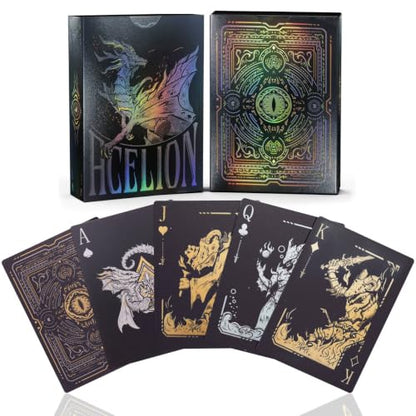 WJPC Easy Shuffling Plastic Waterproof Playing Cards,Cool Black Dragon Poker Cards for Game and Party, Deck of Cards（Dragon - color: 1215longkuan