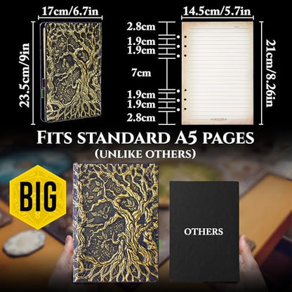 Notebook Journal, Refillable Binder for DND - 3D Tree of Life Design (A5) | A5 400 Pages (200 Sheets), Perfect for Dungeons and Dragons (D&D), Bonus Tabs and Ruler, for Players and DM's - color: Bronze