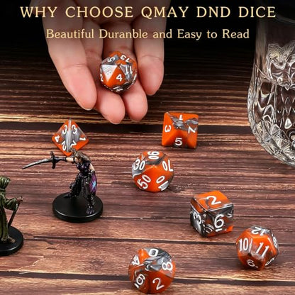 QMAY DND Dice Set -D&D Polyhedral Dice (7 Pcs) for Dungeons and Dragons (Candy Orange and Black) - color: Candy Orange and Black