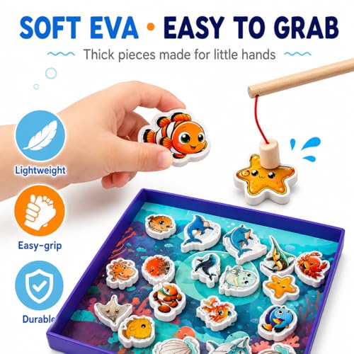 TRAVOFUN Magnetic Fishing Game Book for Kids Ages 3-8, Travel Toys for Toddlers 3-5, Road Trip and Airplane Activities, Quiet Portable Car Ride Toy with 2 Poles and 27 Ocean Fish - style: Fishing Game