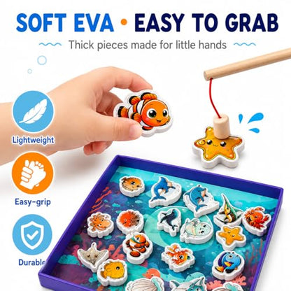 TRAVOFUN Magnetic Fishing Game Book for Kids Ages 3-8, Travel Toys for Toddlers 3-5, Road Trip and Airplane Activities, Quiet Portable Car Ride Toy with 2 Poles and 27 Ocean Fish - style: Fishing Game