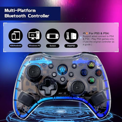 Joso RGB Wireless Mobile Gaming Controller for iPhone, Android, iPad, Tablet, PC, Phone Controller with Phone Clip Supports Cloud Game, COD, Genshin Immpact, Remote Player Gamepad with 2 Back Buttons - color: Black RGB