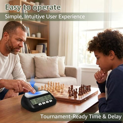 Professional Digital Chess Clock Timer, Portable Board Game Timer with Alarm & Fischer Delay, 4 Mode Count Up/Down Display for Chess & Go – Battery Powered, Not Included AA Battery (Black) - color: Black