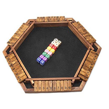 AMEROUS Upgraded 1-6 Players Shut The Box Dice Game, Wooden Board Table Math Game with 16 Dice for Kids Adults, Family Classroom Home Party or Pub