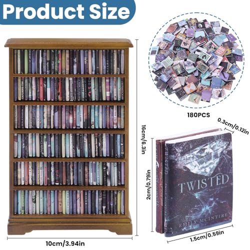 Mini Bookshelf with 180pcs Mini Books Miniature Anxiety Bookshelf Ornament | Tiny Small Bookshelf Dollhouse Decor Shake Away Your Anxiety for Book Lovers Gift Home Room Office - style: Mini Books with Bookshelf