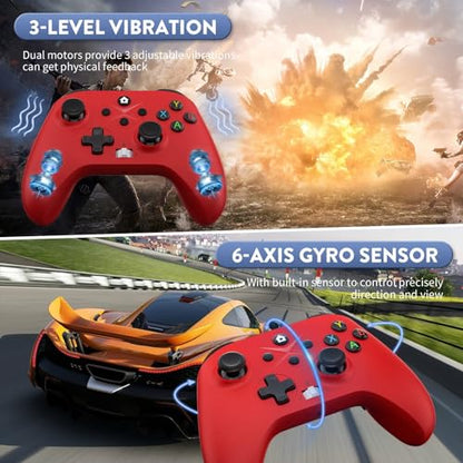 2 Pack for Xbox Controller, Compatible with Xbox Series X|S, Xbox One X|S, PC, Wireless Controller with Dual Vibration/3.5mm Audio Jack/Macro/Turbo, with 2.4GHz Adapter White+Red Need to Upgrade
