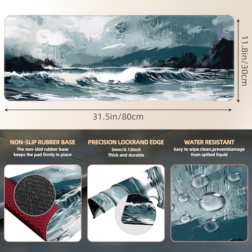 Galdas Gaming Mouse Pad XXL XL Large Long Extended Big Mousepad Non-Slip Rubber Keyboard Mouse Pad with Stitched Edges for Laptop Home Office (31.5x11.8x0.08 Inch) … (Ink Painting) - color: Ink Painting