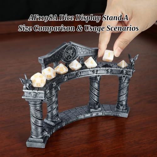 Dragon Dice Display for 7-Piece Polyhedral Set, DND Dice Collection Stand | Hand-Painted Antique Silver; Curved Dice Storage Organizer with Upper Slots and Lower Display Space - AF1198A - color: Dice Display Stand a