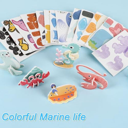 LOMIMOS Educational 3D Cartoon Puzzle for Kids,25Pcs 3D Cartoon Jigsaw Creative Learning Model for DIY Crafts Birthday Party Favor Gifts (Marine Organism) - style: ocean