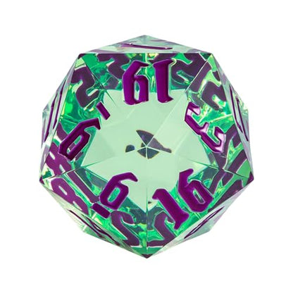 55mm 20 Sided DND Dice, Giant D20 D&D Polyhedral Dice Large D20 with Die Gift Box for Dungeons and Dragons, RPG Table Games (Transparent Green/Purple Numbers) - color: Transparent Green/Purple Numbers