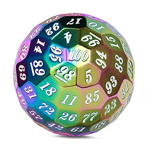 DNDND Rainbow D100 Metal Dice 50mm Single 100 Sided Polyhedral Dice with Metal Case and Velvet Pouch for Table Game(Rainbow with WhiteNumber) - color: Rainbow With White Number