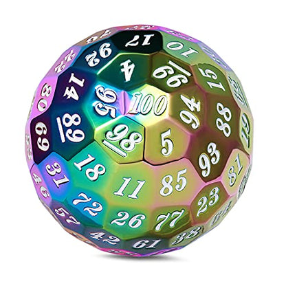 DNDND Rainbow D100 Metal Dice 50mm Single 100 Sided Polyhedral Dice with Metal Case and Velvet Pouch for Table Game(Rainbow with WhiteNumber) - color: Rainbow With White Number