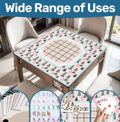 Christmas Tree Mahjong Mat 31.5" x 31.5", Pink and Green Plaid Christmas Non-Slip Noise Reduction Mahjong Table Cover Accessories and Supplies for Dominoes Poker Card Board and Tile Games Gifts - color: Christmas Tree Mahjong