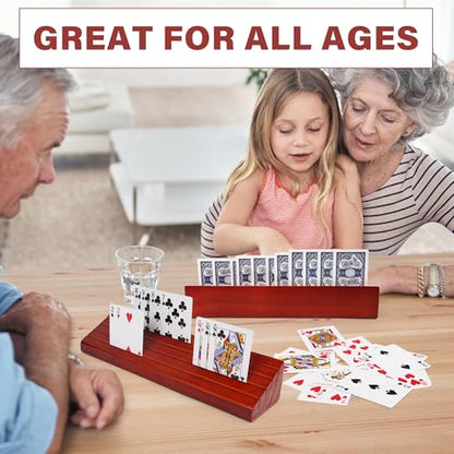 LotFancy Playing Card Holder for Kids, Adults, Seniors, 13.8” Long, Wooden | Wooden Card Holders for Playing Cards, Family Card Game Nights, Canasta, Poker Parties, Large Card Rack, Hands Free, 4 Slots - style: Long Holder