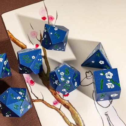UDIXI DND Metal Dice Set, Flower Solid Metal RPG Dice Set Blue for D&D | White Flower, Metal Case Packaging, Heavy Metal Dice, D&D Gift, for Dungeons and Dragons Role Playing Games Tabletop Games - color: Blue-green