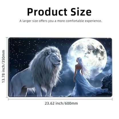 for MTG Playmat TCG Card Game Mat with Stitched Edges,Board Game Mats Non-Slip Waterproof Rubber Base 24 x 14 inch for CCG RPG DTCG Trading Card,Moonlight Lion Princess - color: Moonlight Lion Princess