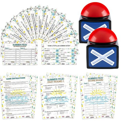 Summer Friendly Feud Game with 2 Answer Buzzers, Fun Family Summer Party Board Games for Adults Feud Card Trivia Quiz Activities for Holiday Party Family Office Group Team Building - style: Summer