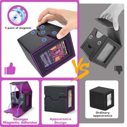 Commander Deck Box for MTG/PTCG/TCG - Patent Pending, Black Purple | Card Deck Box with Display Fits 100+ Double-Sleeved Cards, Magnetic Trading Card Box with Dice Tray & 35PT Card Holder - color: Black Purple
