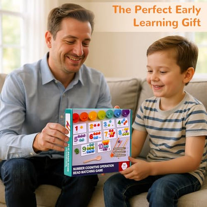 Wooden Peg Board Bead Game, Montessori Arithmetic Math Toy Set | beads, chopsticks & spoons, children's preschool fine motor toys for 3 4 5 years old