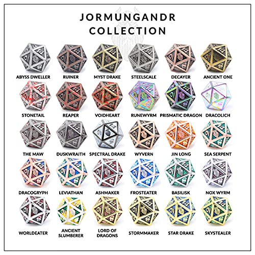 HEIMDALLR Metal DND Dice Set 7 pcs - Dragonhide Design, 16mm Size, Logo on D20; Metal Dice Set & Dice Box; D&D Dice Set D&D (Dungeons and Dragons Dice Set) - Jormungandr Series (Jin Long) - color: 17 Jin Long
