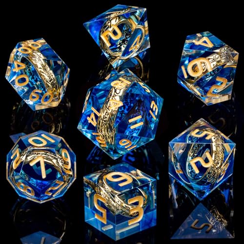 Magic Golden Ring DND Dice Set Sharp Edge Red Resin Dice with Box, for use with RPG D&D Tabletop Games Lord D and D Polyhedral Dice Set - color: Ring - Blue-1