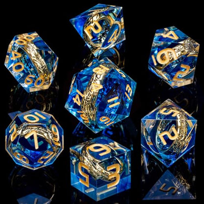 Magic Golden Ring DND Dice Set Sharp Edge Red Resin Dice with Box, for use with RPG D&D Tabletop Games Lord D and D Polyhedral Dice Set - color: Ring - Blue-1