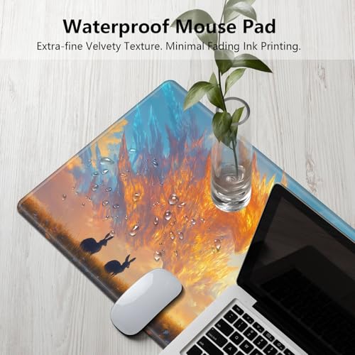MTG Playmat 24" x 14" with High Elastic Rubber Base Non-Slip Rubber HD Fade-Resistant Printing Durable TCG Gaming for Card Games Desk Mat & Mouse Pad, Fire and Ice Phoenix with Girl - color: Fire and Ice Phoenix With Girl, size: 24" x 14"