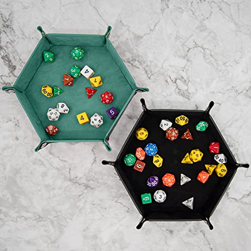 SIQUK 2 Pieces Dice Tray PU Leather Dice Trays Folding Hexagon Dice Holder Tray for Dice Games Like RPG, DND and Other Table Games (Cyan and Black) - color: Cyan and Black